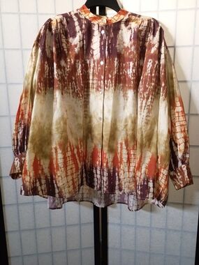 Dixie Women's Tie-Dye Button-Front Blouse in Rust, Olive & Plum